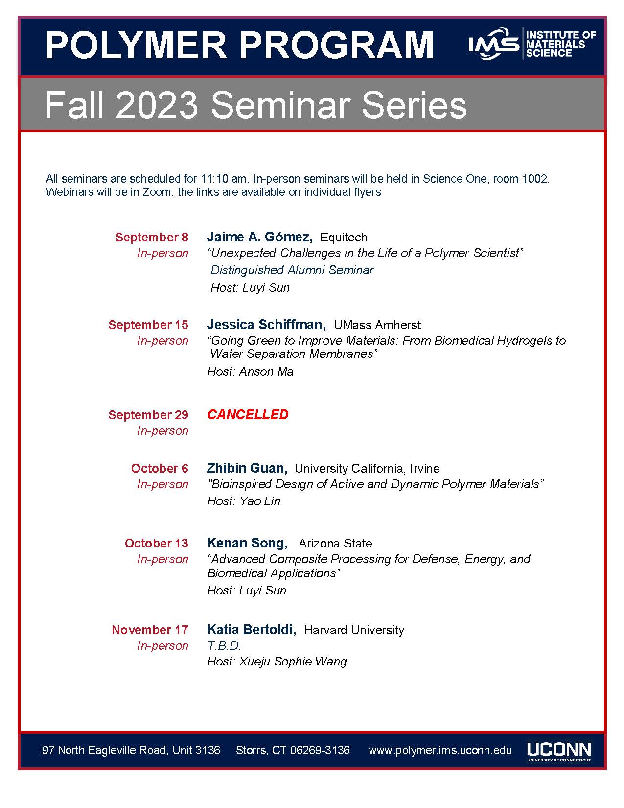 Polymer Program Seminar Series Fall 2023